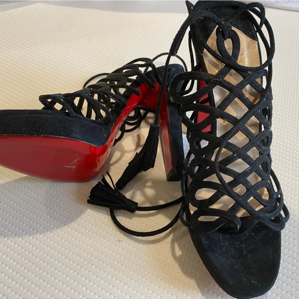 New Christian  Louboutin black suede heeled sandals shoes 38